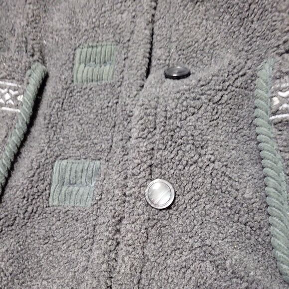 Outbrook Coat Women M Fleece Jacket Grey long Sleeve Button Patch Pockets Collar - Picture 2 of 14